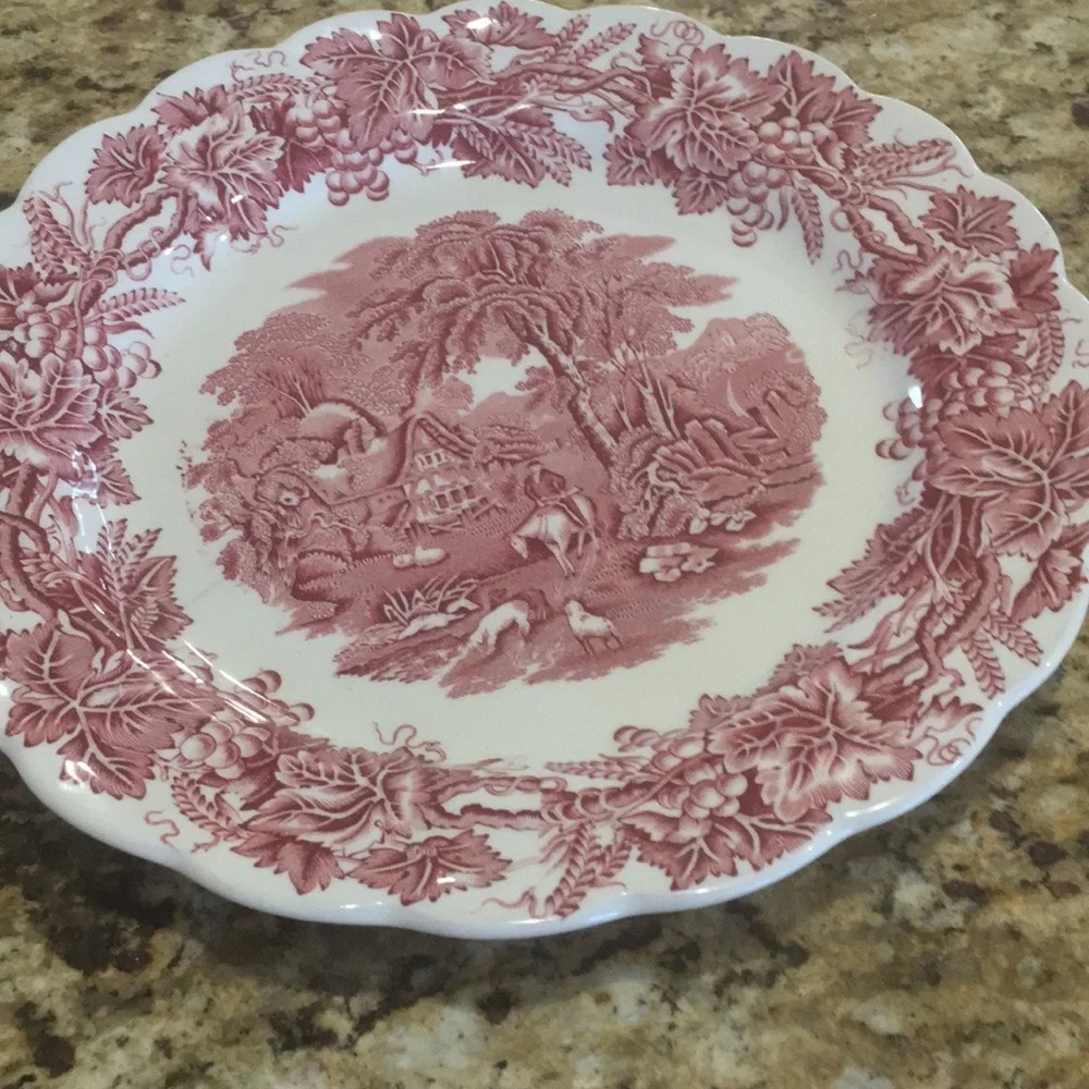 Booth’s British Scenery Vintage Plate A8024 Pink Vines Sheep & English Cottage - Picture 5 of 10